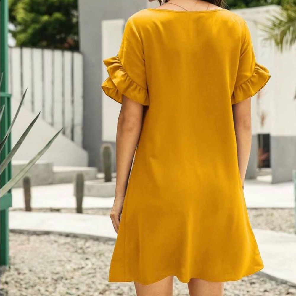 Ruffled frill short sleeve tunic dress dark green - Picture 4 of 6